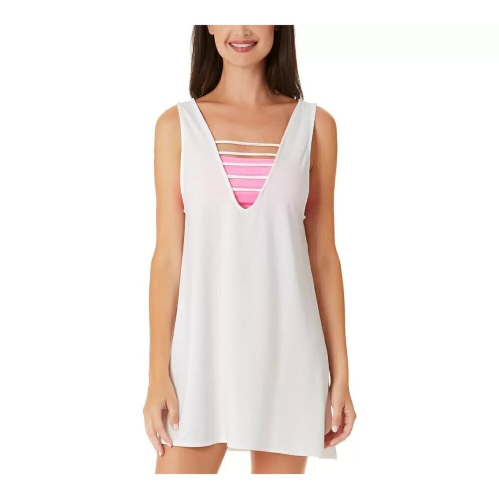 Salt & Cove Juniors' Size Small Rayon Strappy Swimsuit Cover-Up Dress in White